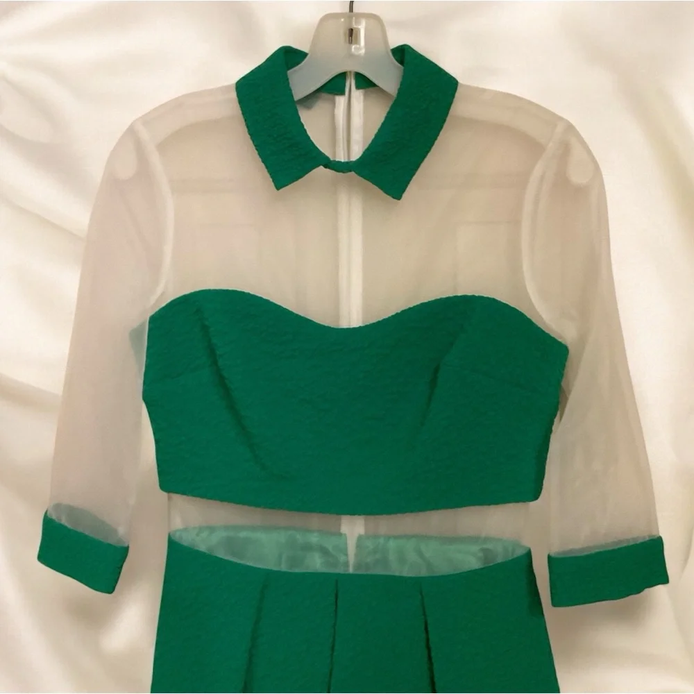 St Patrick Day Dress - Most Adorable Ever!  Green and White Sheer Fabric, Size 4 - Picture 3 of 15